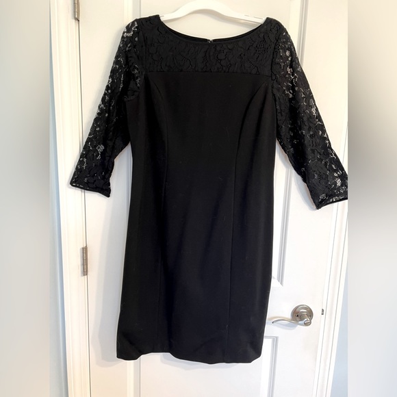 Talbots Black Dress with lace sleeves - Picture 1 of 4